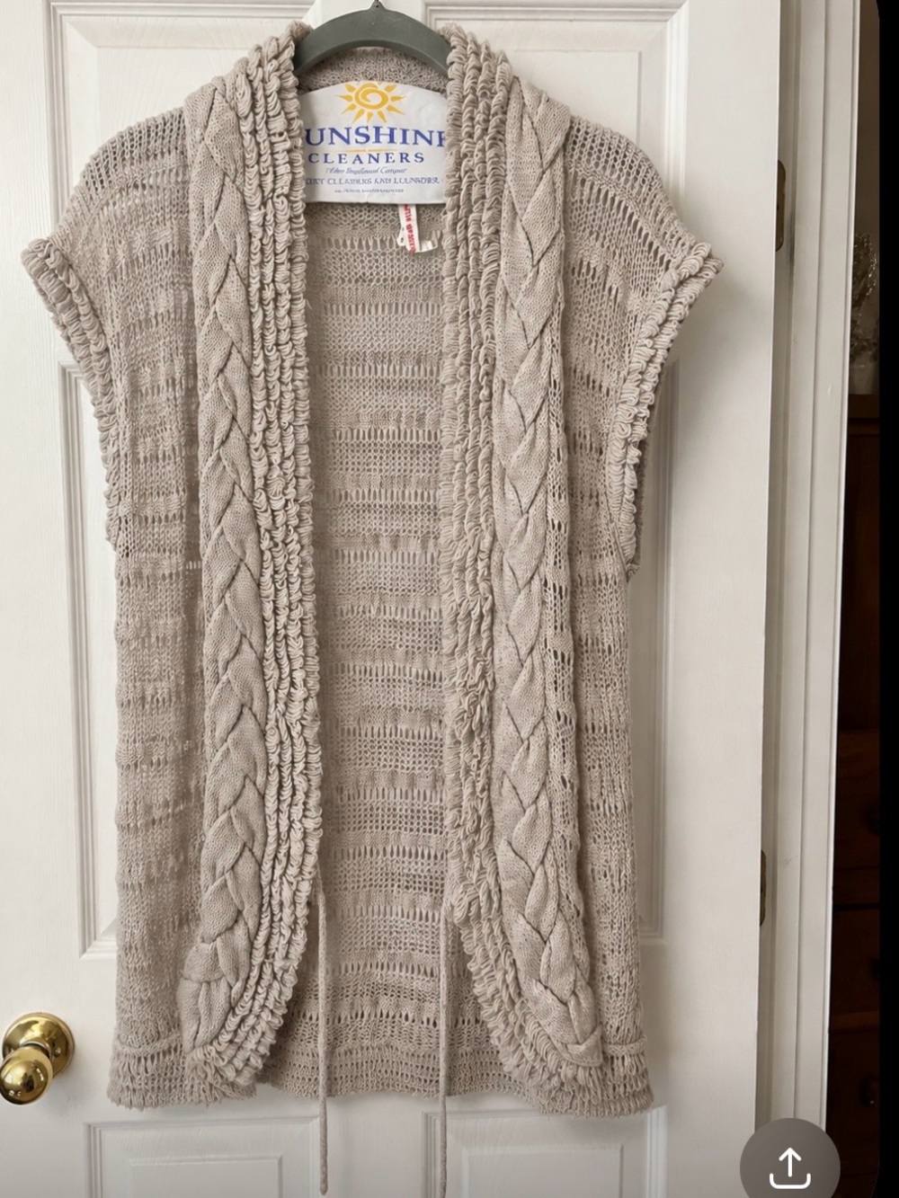 Rebecca Taylor Taupe/Gray Open-Front Cable Knit Sleeveless Cardigan